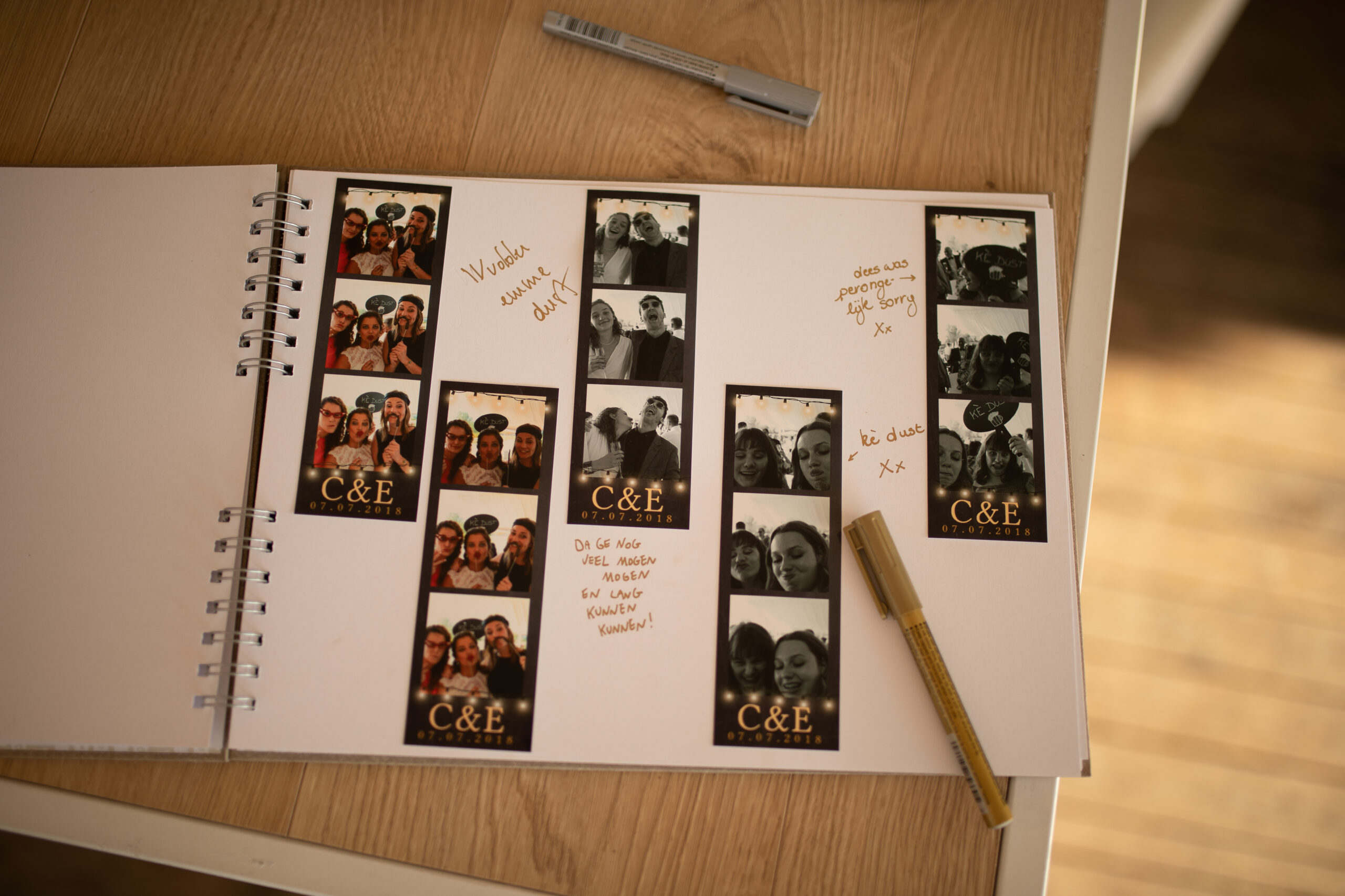 Laten we ervoor zorgen dat je alt-tekst beknopt en SEO-vriendelijk is: "Fotograaf West-Vlaanderen: fotostrips en notities in scrapbook, gelijkaardig aan een café in Brugge.